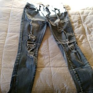 Indigo rein destroyed stretch zip ankles jeans 11
